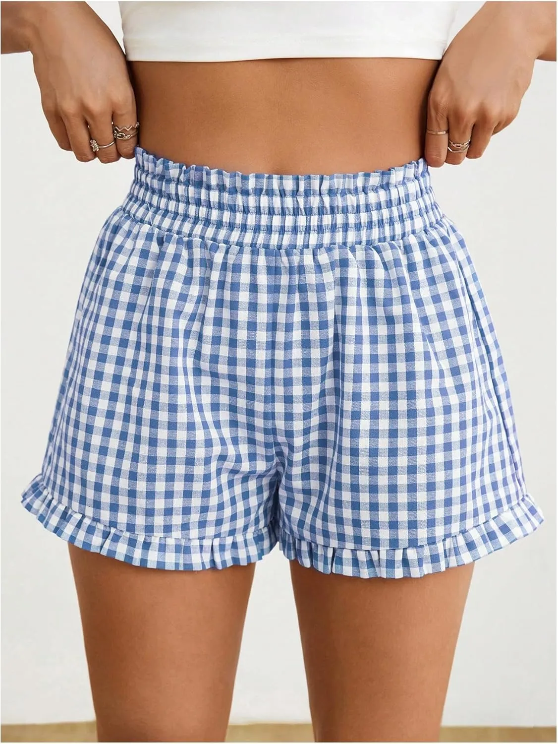 Milumia Women's Plaid Paperbag High Waist Ruffle Hem Casual Shorts