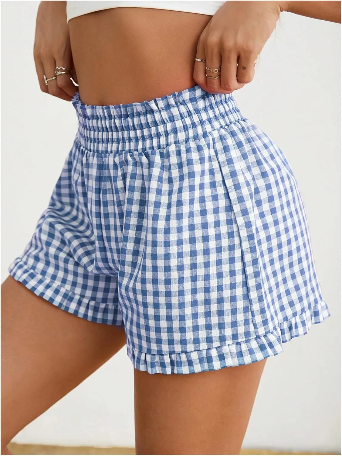 Milumia Women's Plaid Paperbag High Waist Ruffle Hem Casual Shorts