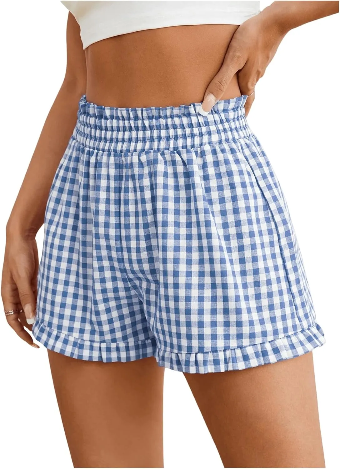 Milumia Women's Plaid Paperbag High Waist Ruffle Hem Casual Shorts