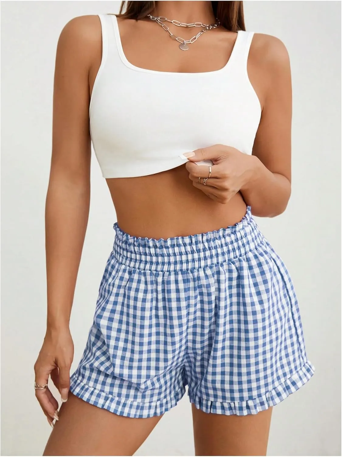 Milumia Women's Plaid Paperbag High Waist Ruffle Hem Casual Shorts