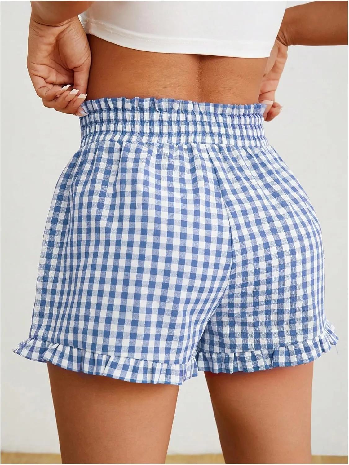 Milumia Women's Plaid Paperbag High Waist Ruffle Hem Casual Shorts