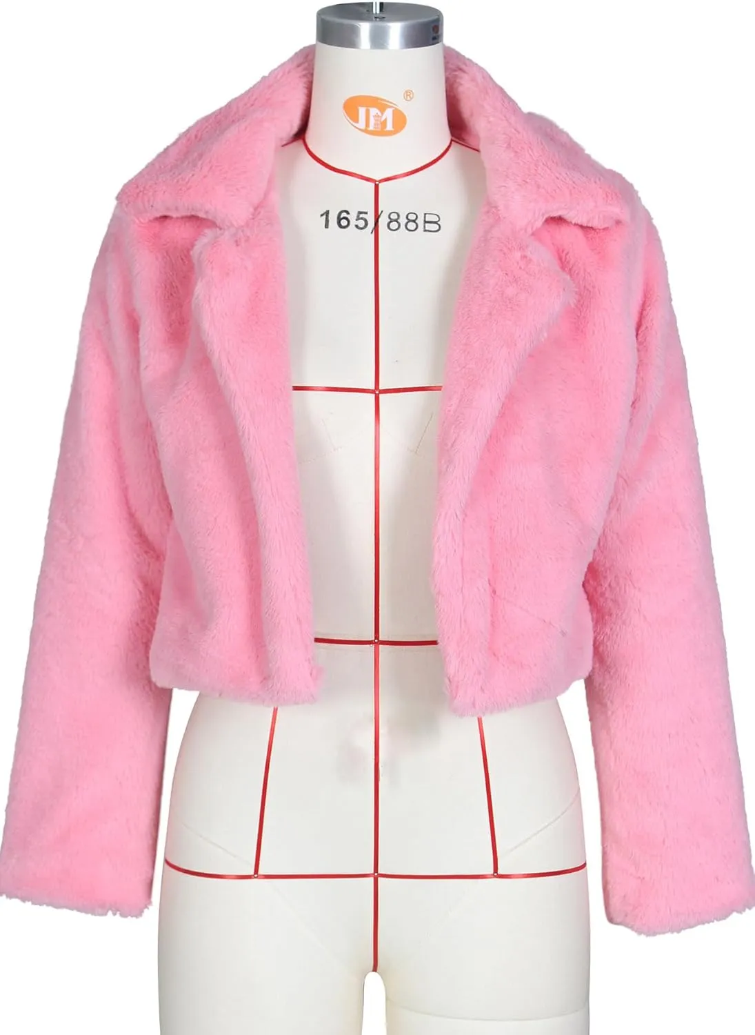Nihsatin Womens Solid Cropped Long Sleeve Shaggy Jacket Lapel Faux Fur Coat Outwear Warm Winter