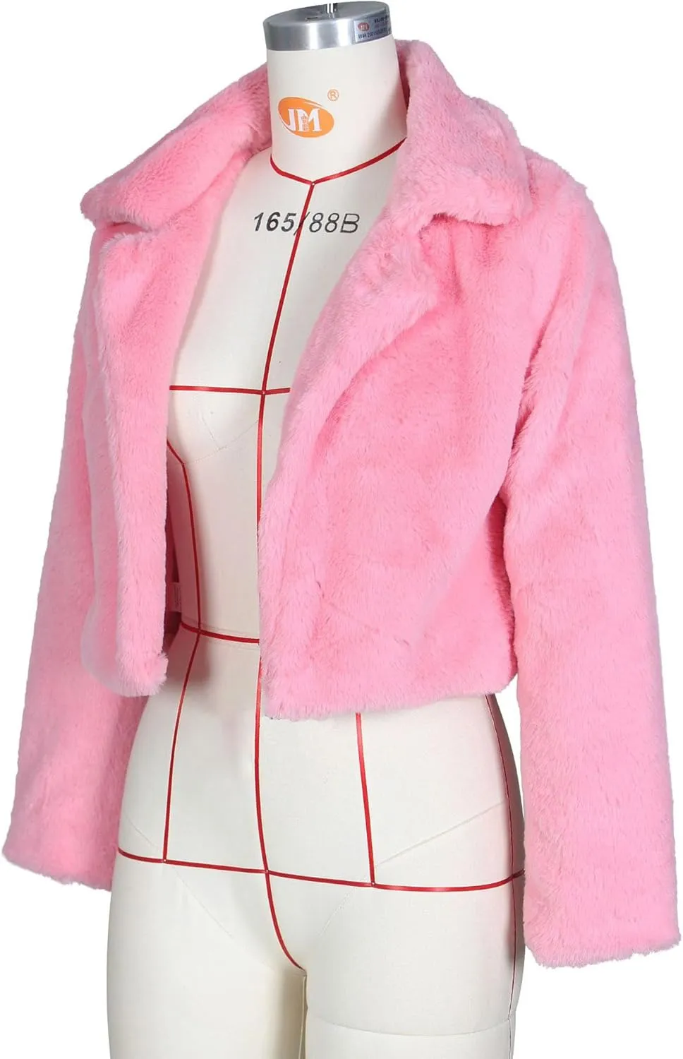 Nihsatin Womens Solid Cropped Long Sleeve Shaggy Jacket Lapel Faux Fur Coat Outwear Warm Winter