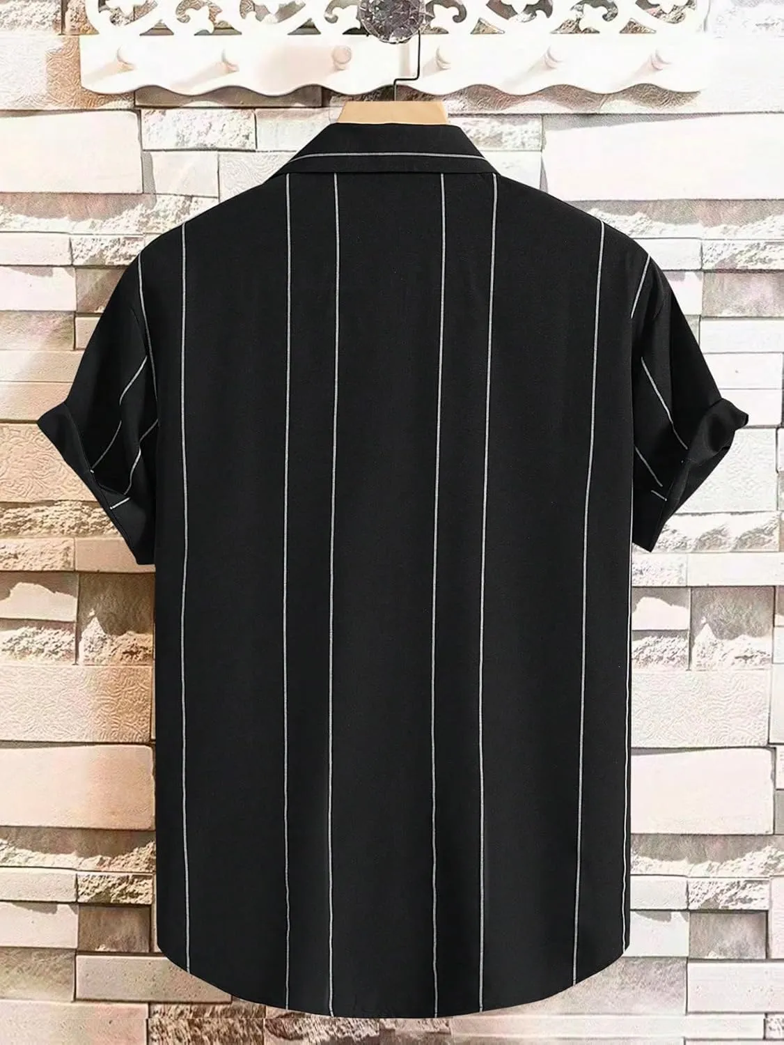 OYOANGLE Men's Color Block Striped Print Short Sleeve Button Up Casual Shirt