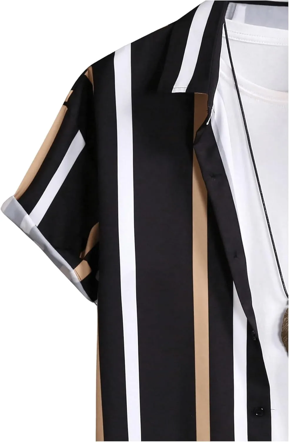 OYOANGLE Men's Color Block Striped Print Short Sleeve Button Up Casual Shirt