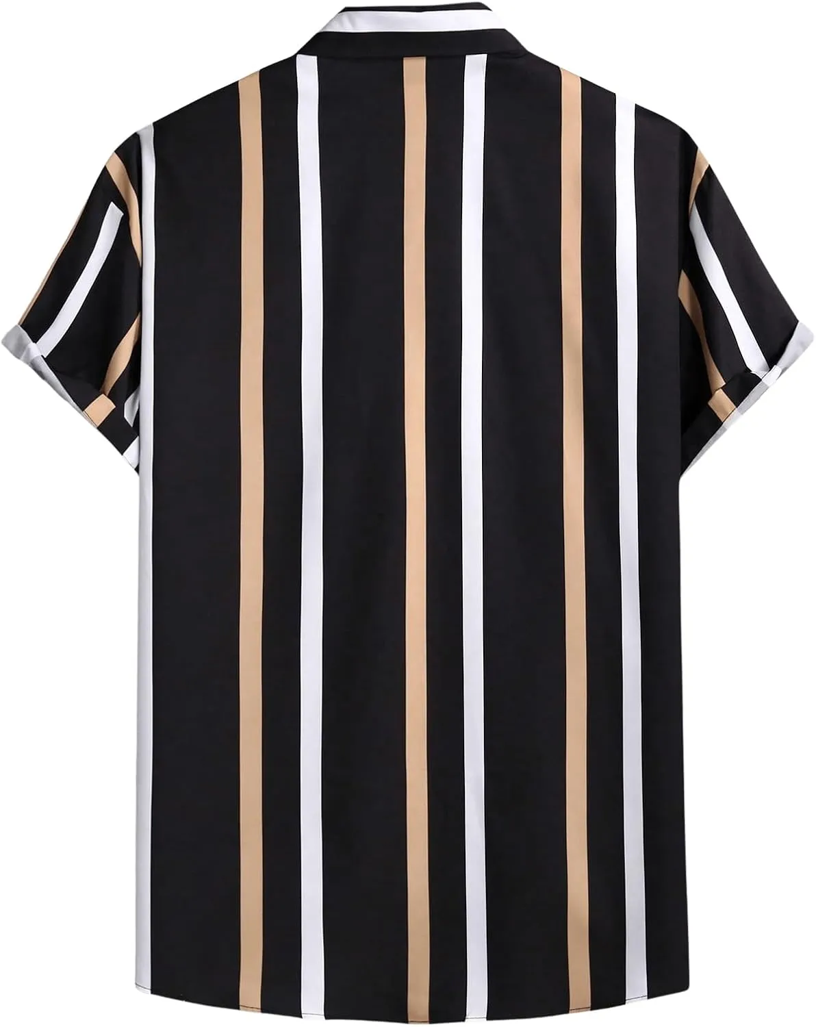 OYOANGLE Men's Color Block Striped Print Short Sleeve Button Up Casual Shirt