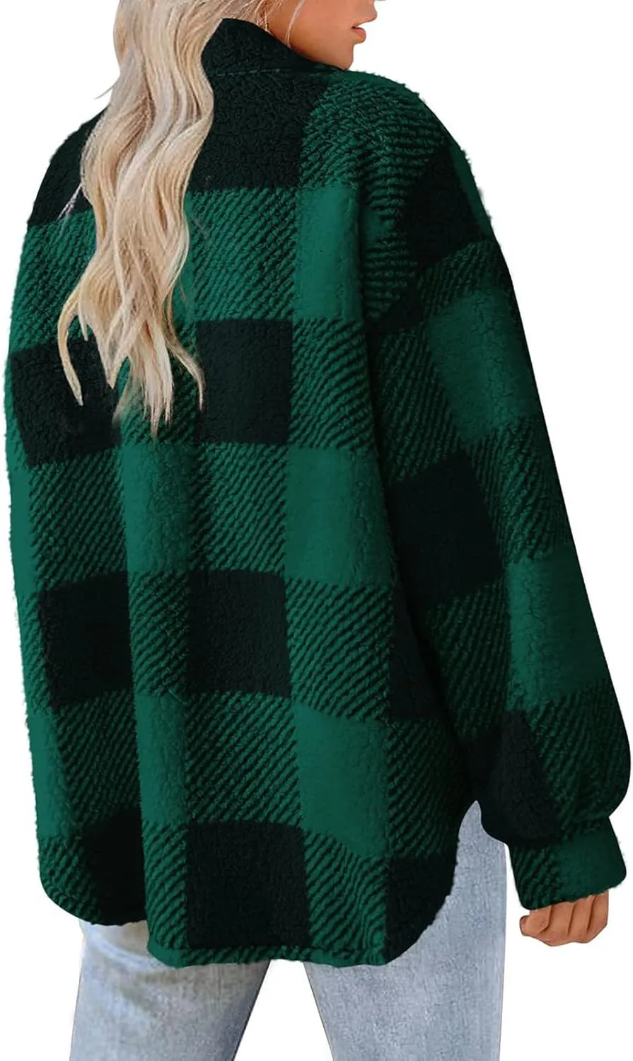 Plaid Flannel Shacket Women Button Down Plus Size Sherpa Fleece Shirt Jacket Long Sleeve Warm Fuzzy Teddy Coats