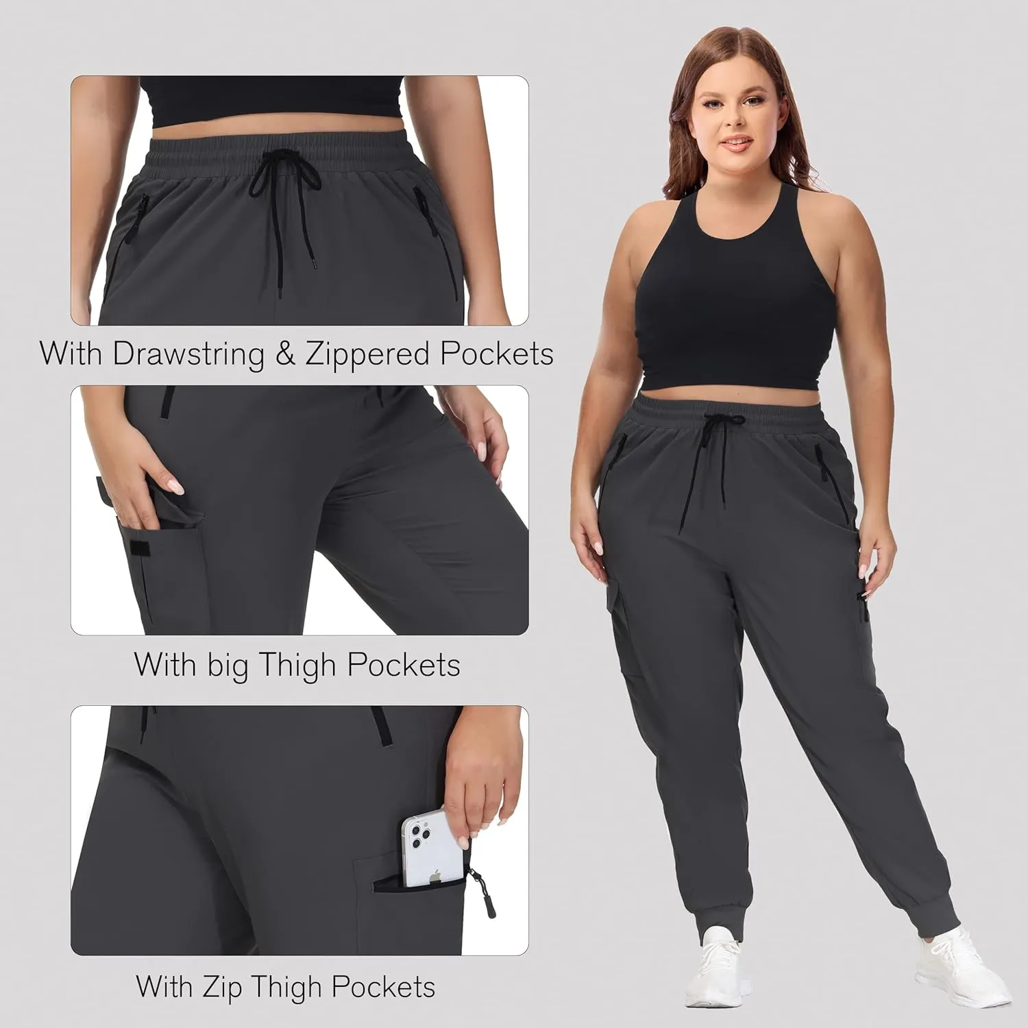 SEKINO Women's Plus Size Hiking Cargo Pants Lightweight Quick Dry Joggers Athletic Workout Outdoor Zipper Pockets Pants