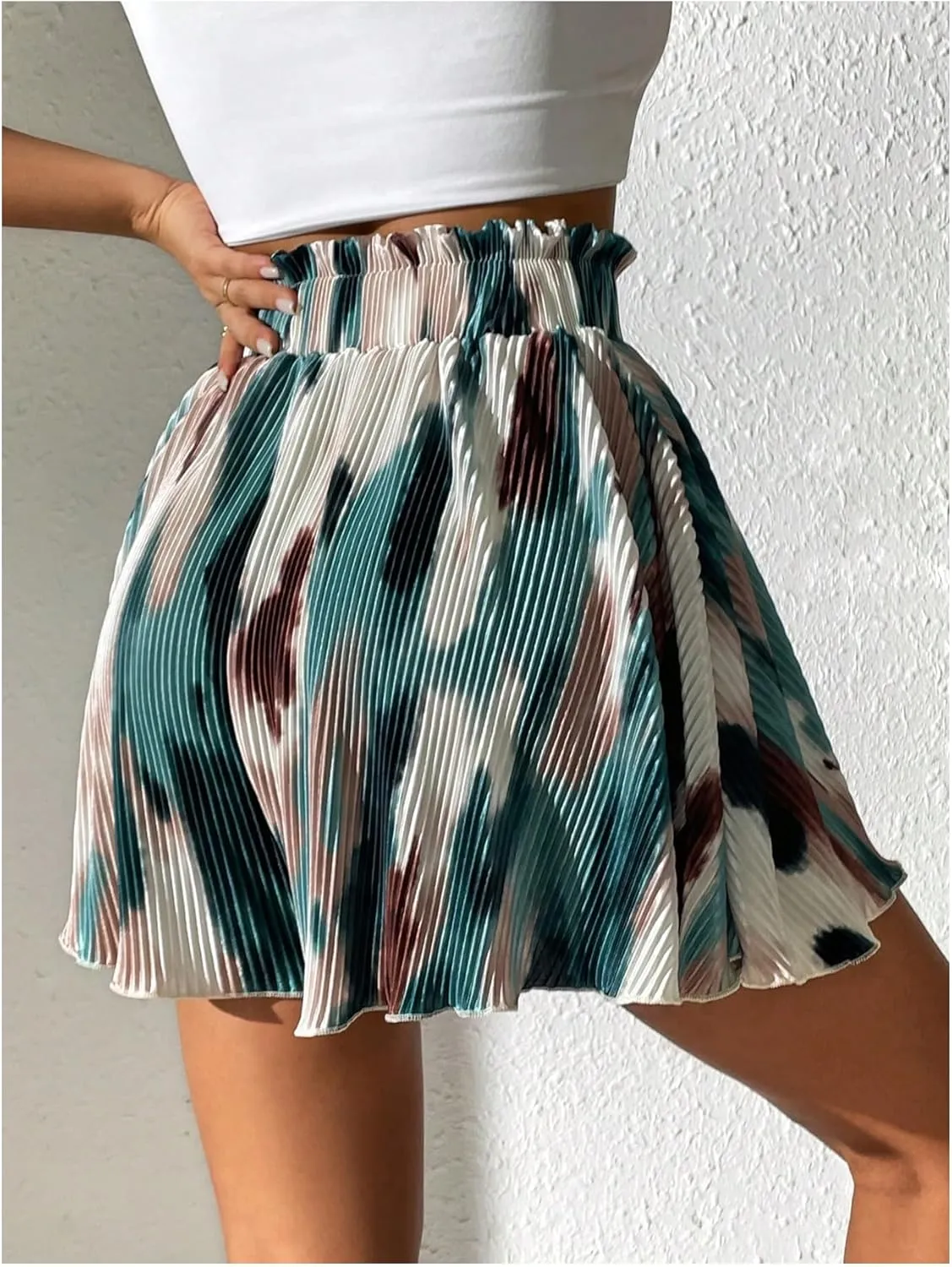 SOLY HUX Women's Tie Dye Shorts Paperbag High Waisted Tie Front Wide Leg Summer Shorts