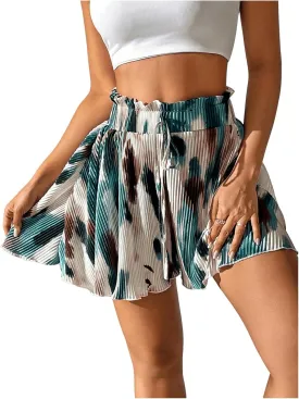 SOLY HUX Women's Tie Dye Shorts Paperbag High Waisted Tie Front Wide Leg Summer Shorts