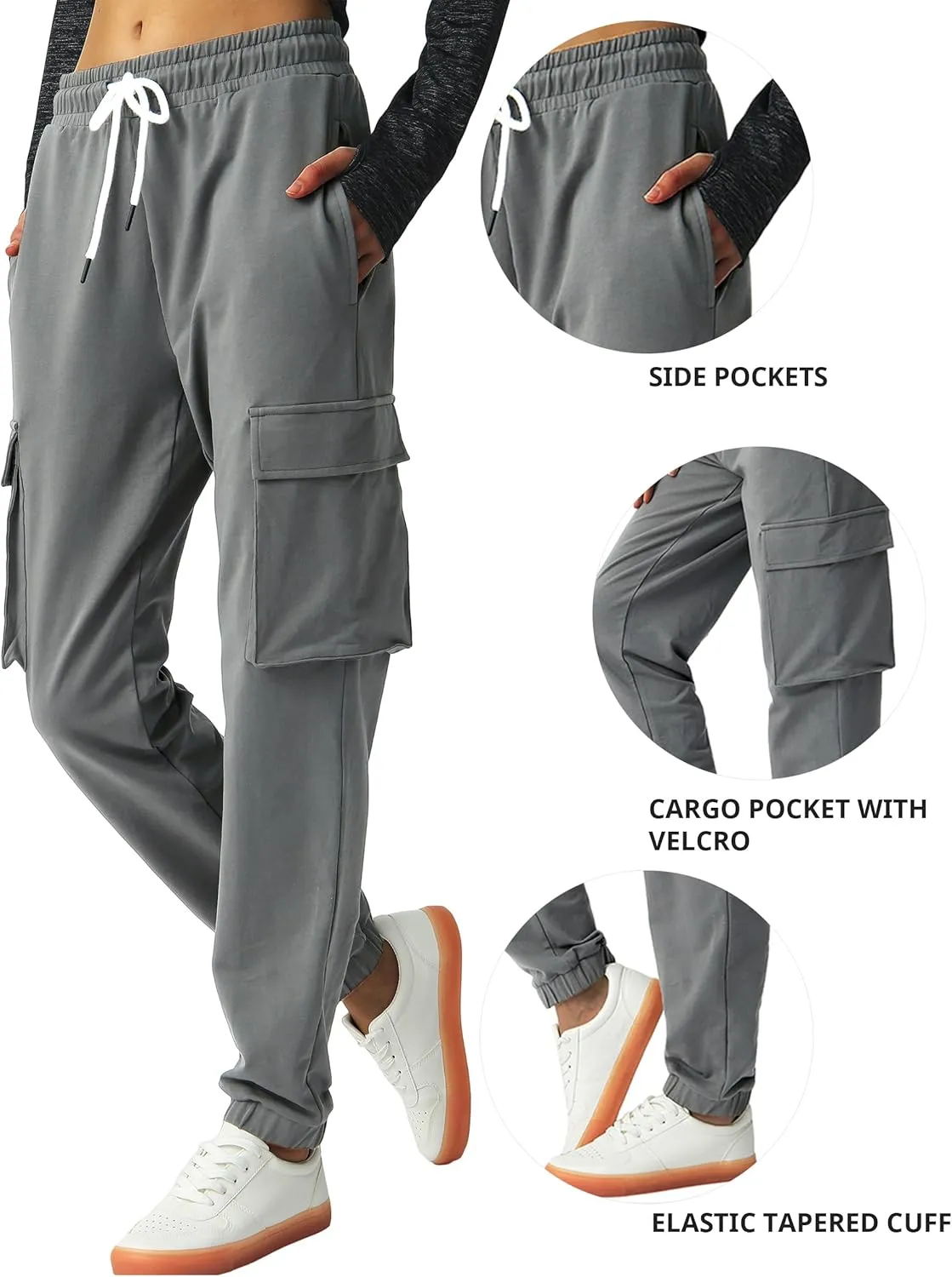 SPECIALMAGIC Women's Cargo Sweatpants Cotton Athletic Joggers 4 Pockets Sporty Pants