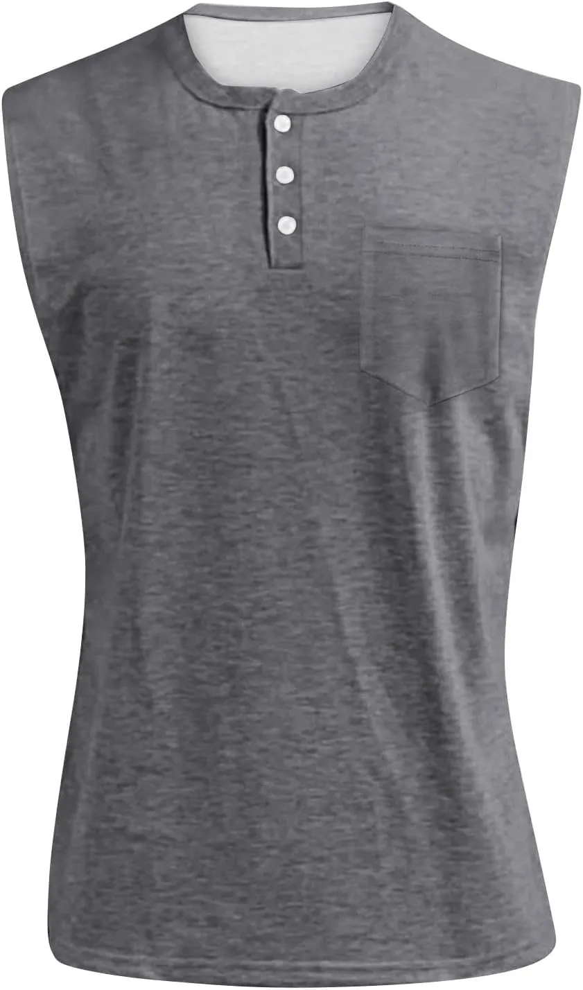 Summer Tops 2025 Men's Polo Shirt Sleeveless Distressed Washed V Neck Button T-Shirt Relaxed Fit Casual Vintage Solid Tee Top