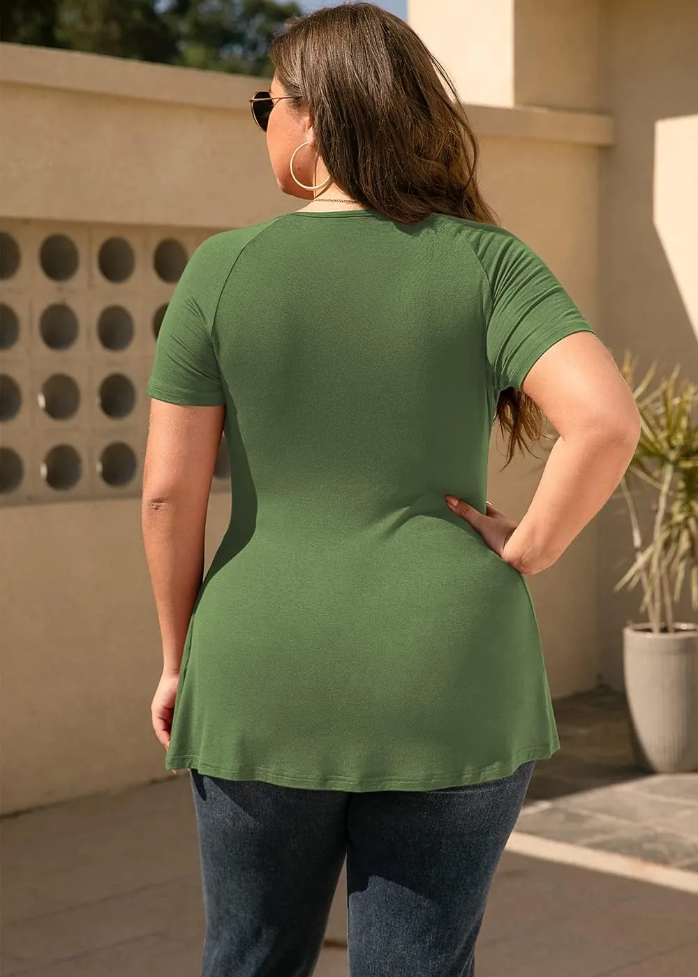 TIANZHU Women's Plus Size Dressy Tops Wrap Shirt Short Sleeve Tunic Top V Neck Low Cut Cute Blouse