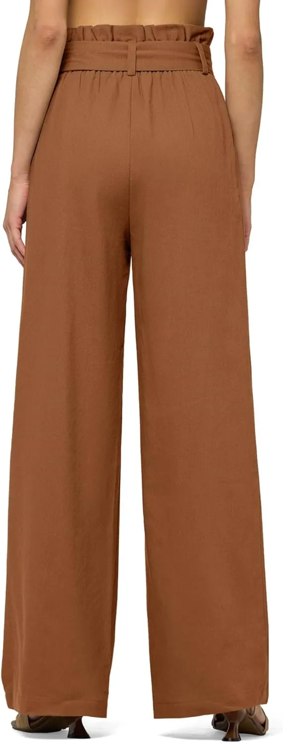 Willit Women Linen Pants Casual Wide Leg Dress Pants High Waisted Paperbag Work Trousers Summer Tie Knot Pockets 28"/30"/32''