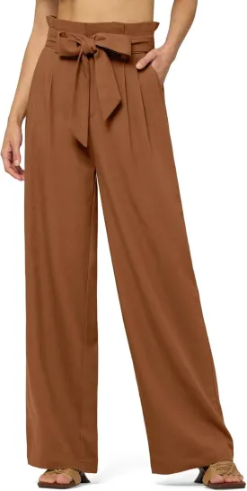 Willit Women Linen Pants Casual Wide Leg Dress Pants High Waisted Paperbag Work Trousers Summer Tie Knot Pockets 28"/30"/32''