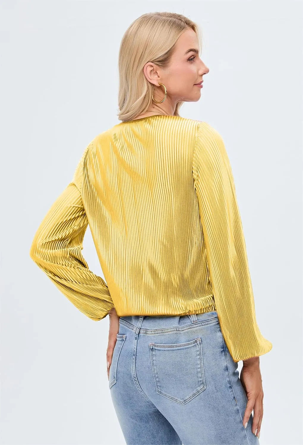 Women Long Lantern Sleeve Shirts Dressy Casual Loose Fit Fall V Neck Blouses Date Night Tops