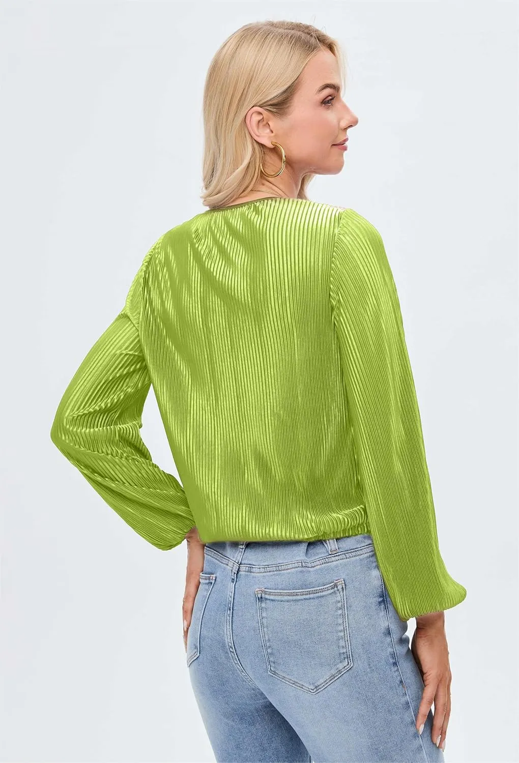 Women Long Lantern Sleeve Shirts Dressy Casual Loose Fit Fall V Neck Blouses Date Night Tops