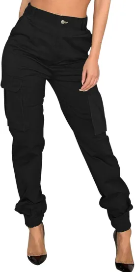 Women's Cargo Jogger Camo Pants with Pockets High Waist Slim Casual Tapered Camouflage Combat Hiking Pants