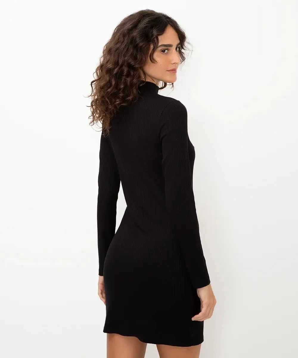 Women's Long Sleeve Mock Turtle Neck Dress Ribbed Knit Bobycon Pencil Dress Slim Fit Sexy Party Mini Dresses