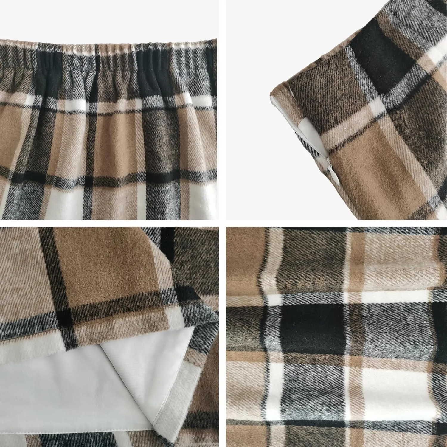 Women's Plaid Mini Skirt Pencil Above Knee Length High Elastic Waist Bodycon Zipper Vintage Short Skirts for Women
