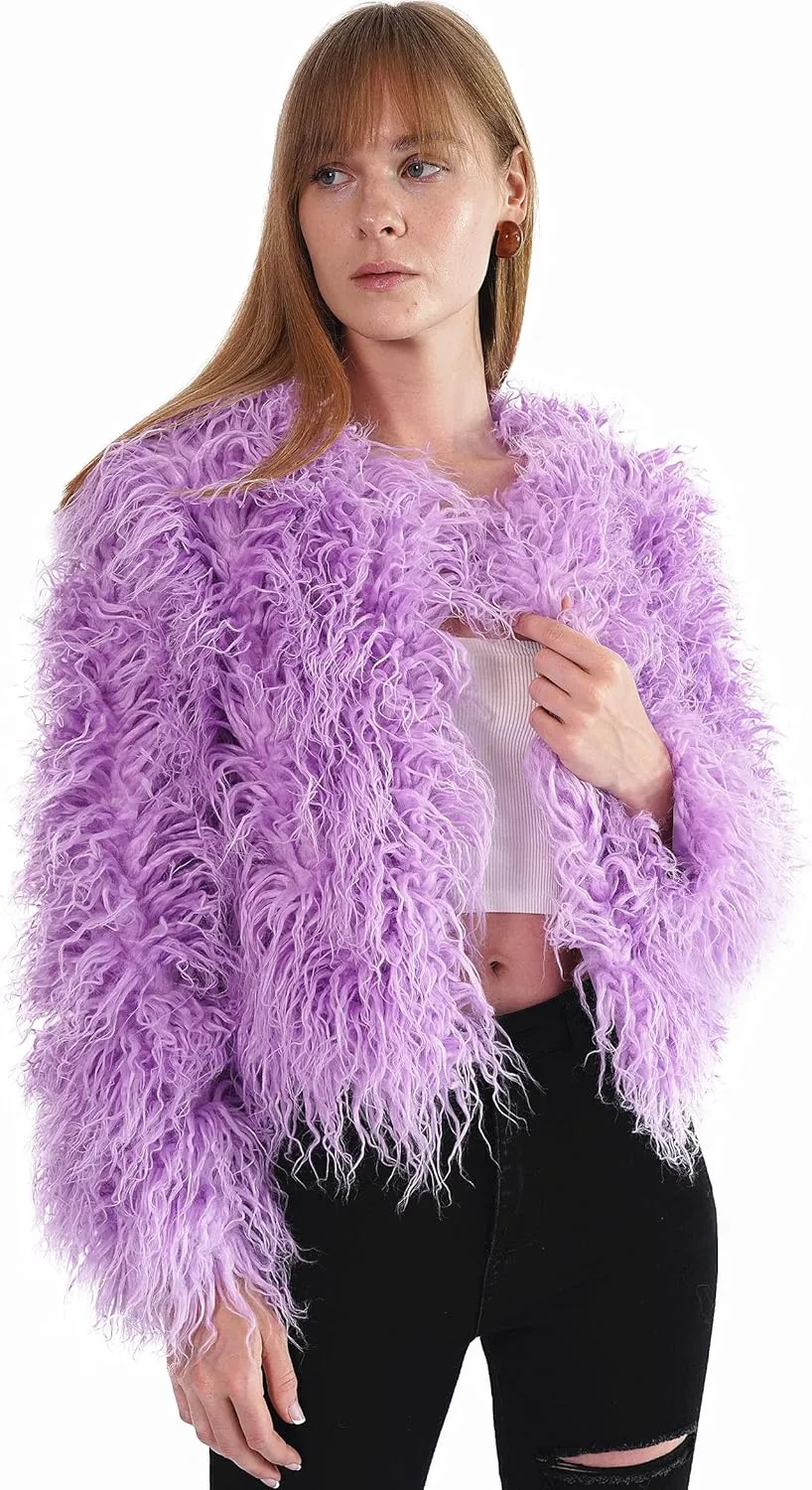 Women's Shaggy Faux Fur Outwear Coat Jacket Long Sleeve Warm Winter