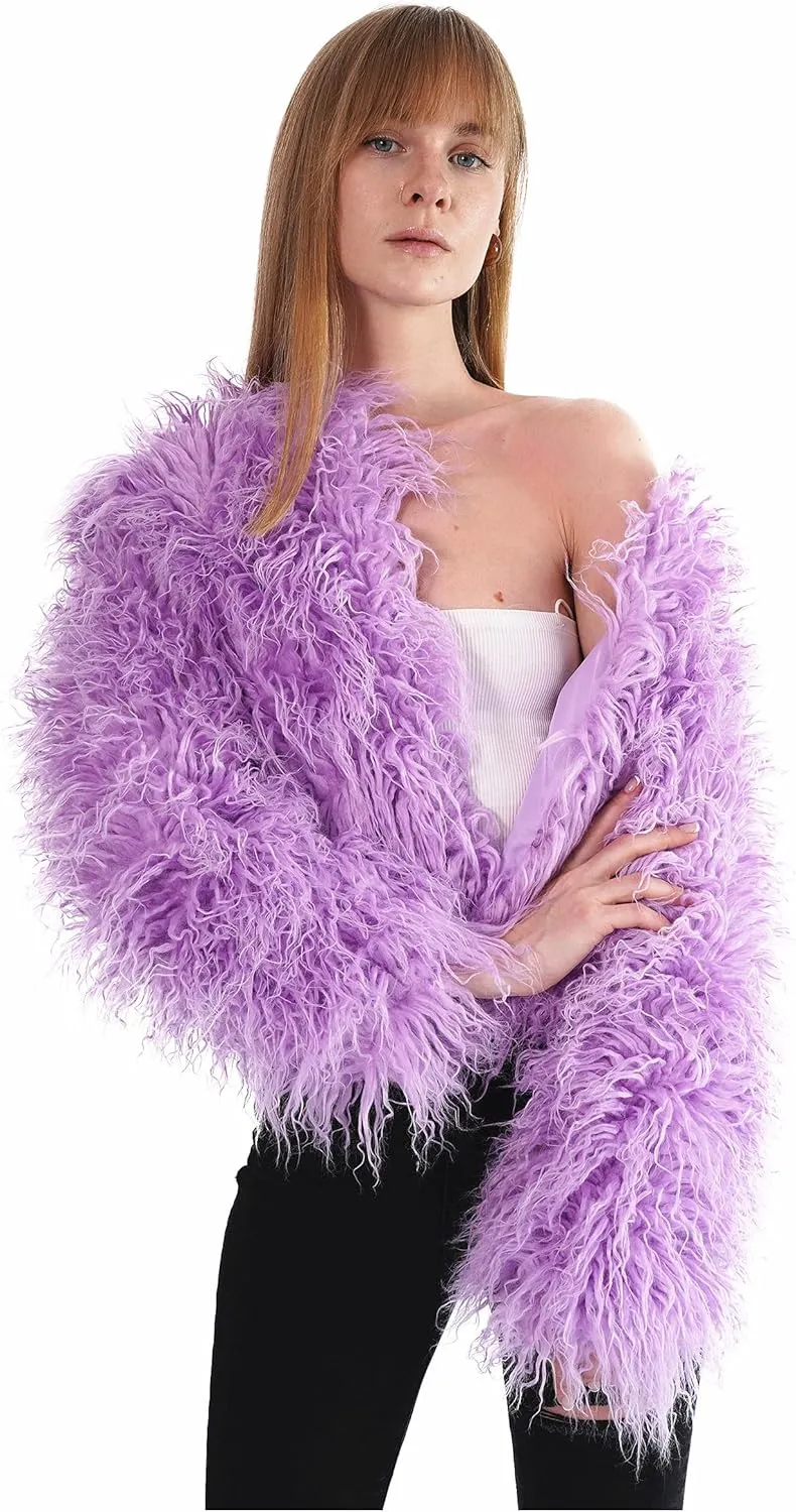 Women's Shaggy Faux Fur Outwear Coat Jacket Long Sleeve Warm Winter