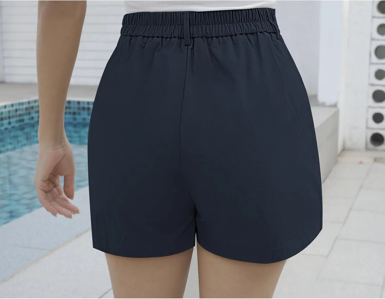 Women's Wide Leg Suit Tailored Shorts Casual Elastic Waist Summer Dressy Work Trouser Shorts with Flared Pockets
