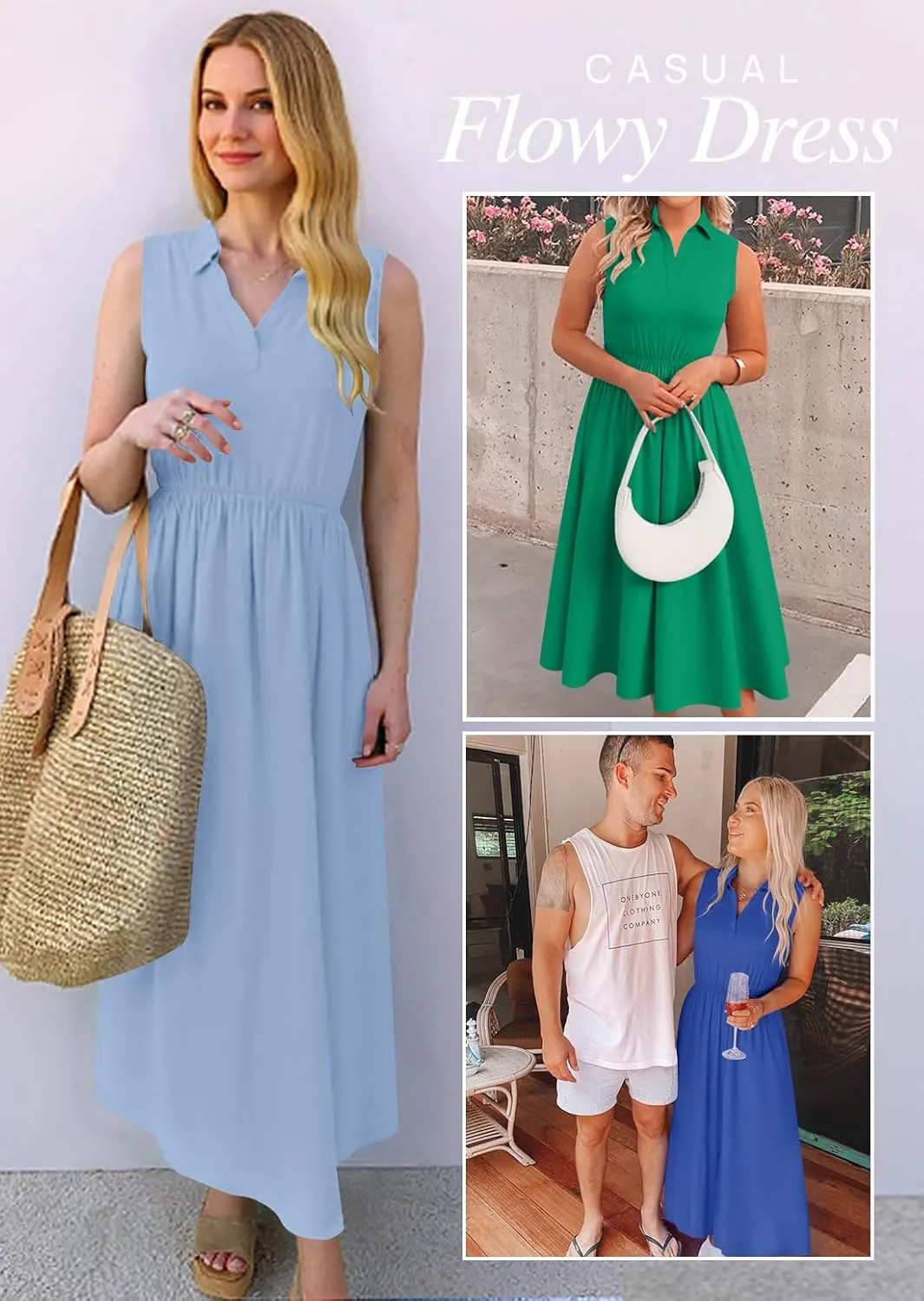 ZESICA Women's Summer Sleeveless Work Midi Dress 2025 V Neck Casual Swing Office Dresses with Pockets
